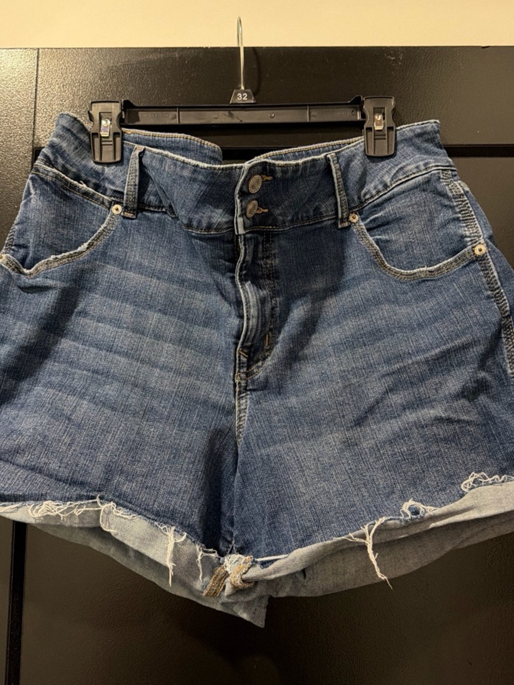 Maurices Blue High-Rise Denim Shorts with Frayed Hem